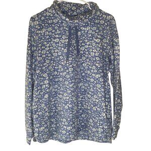 Isaac Mizrahi Live Top Womens S Blue White Cowl Neck Pullover Cotton Blend‎ Long